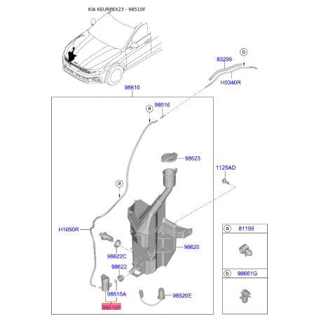 Насос бачка омивача передній 98510-3T500 Mobis - 985103T500 - схема з каталогу 98510F, KEURPEX23 985103T500