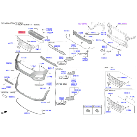 Решетка радиатора верхняя 86342-D7000 Mobis - 86342D7000 - схема с каталога 86353C, HEURPD718 86342D7000