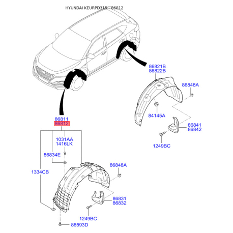 Обшивка (подкрылок), колесная ниша правая 86812-D3000 Mobis - 86812D3000 - схема с каталога 86812, KEURPD315 86812D3000