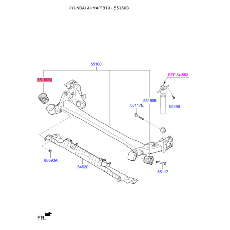 Сайлентблок балки 55160-F2100 Mobis - 55160F2100 - схема з каталогу 55160B, AHMAPF319 55160F2100