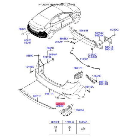 Ліхтар задній лівий 92405-3X200 Mobis - 924053X200 - схема з каталогу 92405F, AEURPSDA14 924053X200