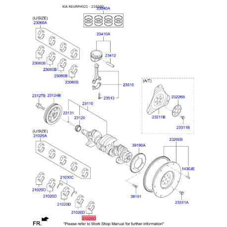 Вкладыши коренные 21020-2B101 Mobis - 210202B101 - схема с каталога 21020D, REURPH021 210202B101