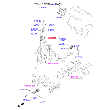 Подушка двигуна 21810-1R010 Mobis - 218101R010 - схема з каталогу 21810A, KHMAPSB15 218101R010