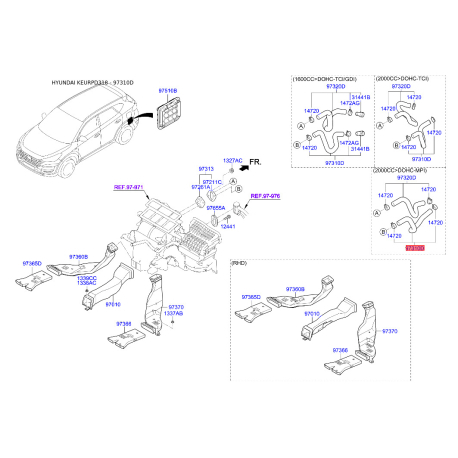 Шланг (патрубок) системы охлаждения 97311-D3700 Mobis - 97311D3700 - схема с каталога 97310D, KEURPD318 97311D3700