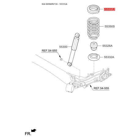 Прокладка задней пружины верхняя 55331-3X000 Mobis - 553313X000 - схема с каталога 55331A, KKMAPA716 553313X000