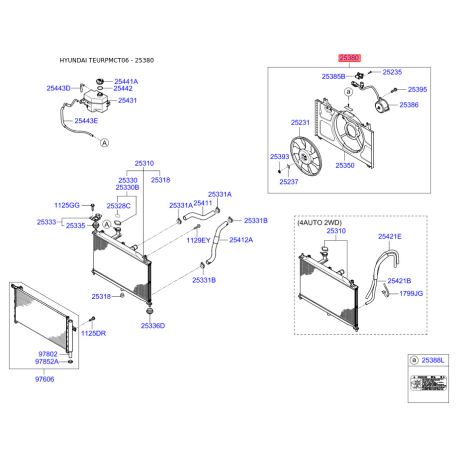 Вентилятор радіатора охолодження 25380-1E100 Mobis - 253801E100 - схема з каталогу 25380, TEURPMCT06 253801E100