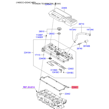 Прокладка клапанної кришки 22441-26100 Mobis - 2244126100 - схема з каталогу 22441, TEURPMCT06 2244126100