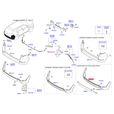 Бампер нижній 86612-D7000 Mobis - 86612D7000 - схема з каталогу 86611F, HEURPD716 86612D7000