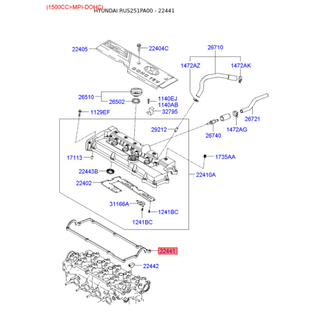 Прокладка клапанної кришки 22441-22613 Mobis - 2244122613 - схема з каталогу 22441, RUS251PA00 2244122613