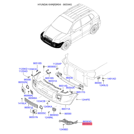Кронштейн, буфер правый верхний 86594-2E000 Mobis - 865942E000 - схема с каталога 86594G, KHMJPJM04 865942E000