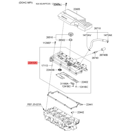 Крышка головки цилиндра 22410-26640 Mobis - 2241026640 - схема с каталога 22410A, KEURPTC05 2241026640