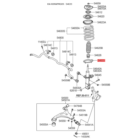 Прокладка передней пружины нижняя 54633-2G000 Mobis - 546332G000 - схема с каталога 54633, KKMAPMG09 546332G000