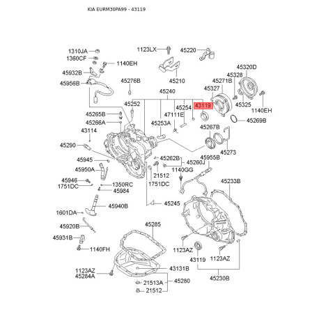 Манжета (сальник) півосі права передня 43119-37010 Mobis - 4311937010 - схема з каталогу 43119, EURM30PA99 4311937010