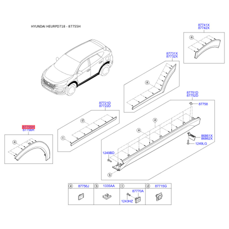 Накладка арки колеса наружная пластиковая левая 87711-D7000 Mobis - 87711D7000 - схема с каталога 87755H, HEURPD718 87711D7000