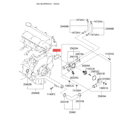 Прокладка термостата 25614-23100 Mobis - 2561423100 - схема с каталога 25614, SEURPED10 2561423100