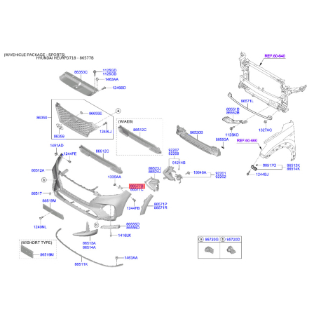 Кронштейн, буфер левый 86577-D7000 Mobis - 86577D7000 - схема с каталога 86577B, HEURPD718 86577D7000