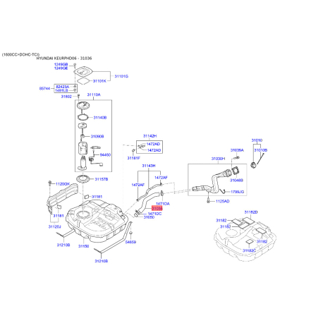 Паливний шланг 31036-2H000 Mobis - 310362H000 - схема з каталогу 31036, KEURPHD06 310362H000