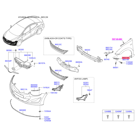 Кронштейн, буфер лівий 86513-3X000 Mobis - 865133X000 - схема з каталогу 86513K, AEURPSDA14 865133X000