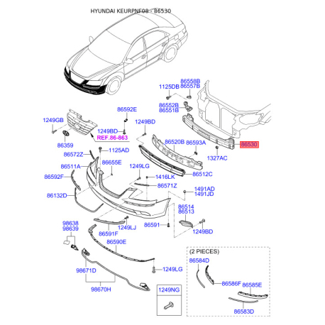 Підсилювач бампера 86530-3K000 Mobis - 865303K000 - схема з каталогу 86530, KEURPNF08 865303K000