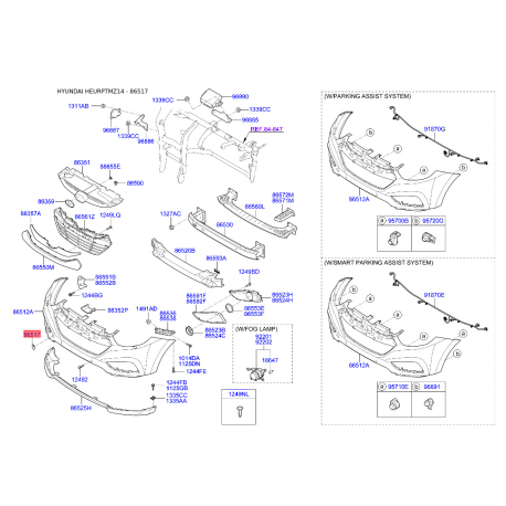 Облицювання / захисна накладка, буфер 86517-2Y000 Mobis - 865172Y000 - схема з каталогу 86517, HEURPTMZ14 865172Y000