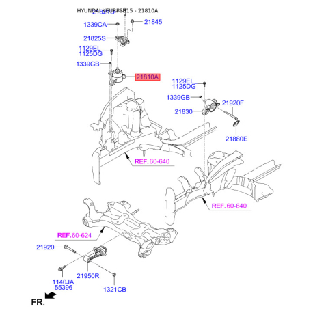 Подушка двигателя 21810-1R100 Mobis - 218101R100 - схема с каталога 21810A, KEURPSB15 218101R100