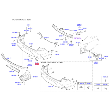Светоотражатель (катафот) бампера правый 92406-C1500 Mobis - 92406C1500 - схема с каталога 92402, KHMAPE617 92406C1500