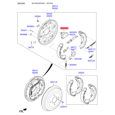 Цилиндр тормозной задний 58330-1G000 Mobis - 583301G000 - схема с каталога 58330A, KRUSPG620 583301G000