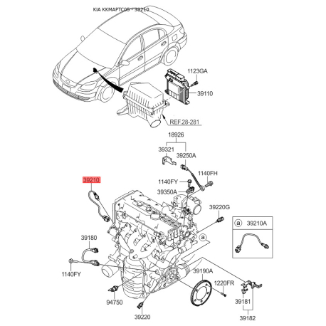 Датчик кислорода (лямбда зонд) 39210-22610 Mobis - 3921022610 - схема с каталога 39210, KKMAPTC05 3921022610