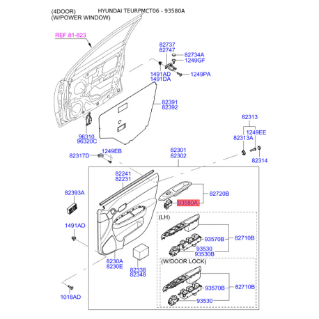 Выключатель 93580-1E001 Mobis - 935801E001 - схема с каталога 93580A, TEURPMCT06 935801E001