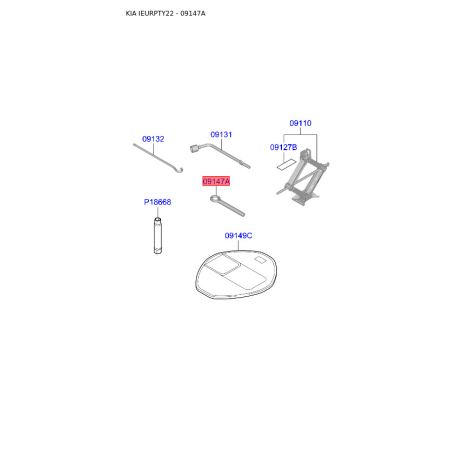 Крюк буксировочный 09147-1C000 Mobis - 091471C000 - схема с каталога 09147A, IEURPTY22 091471C000