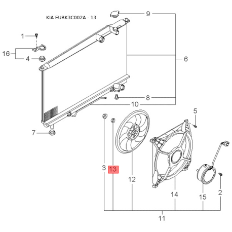 Кріплення повітряного фільтра 28174-37100 Mobis - 2817437100 - схема з каталогу 13, EURK3C002A 2817437100