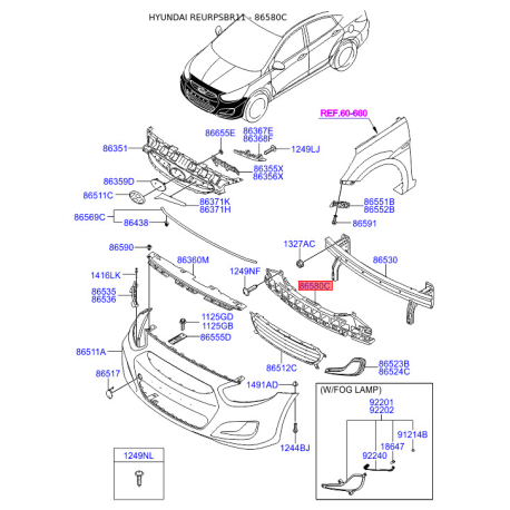 Абсорбер (піна, амортизатор) бампера 86580-4L000 Mobis - 865804L000 - схема з каталогу 86580C, REURPSBR11 865804L000
