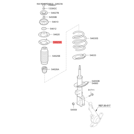 Опора стійки амортизатора (ремкомплект) верхня 54623-2K000 Mobis - 546232K000 - схема з каталогу 54623A, REURPDXR15 546232K000