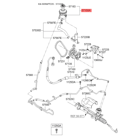 Бачок гідропідсилювача керма (ГПК) 57150-1G000 Mobis - 571501G000 - схема з каталогу 57150A, KKMAPTC05 571501G000