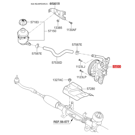 Гідравлічний насос, кермо 57100-4L001 Mobis - 571004L001 - схема з каталогу 57100, REURPDXR15 571004L001