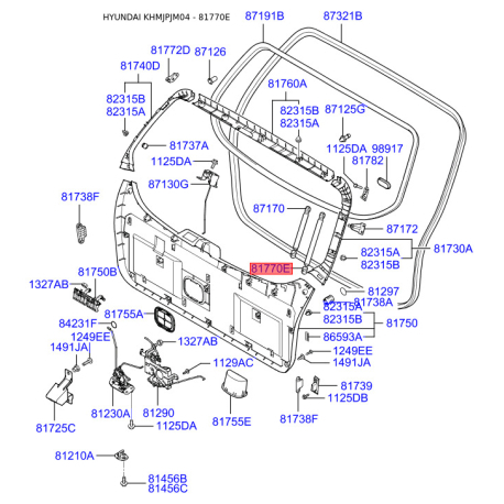 Газовая пружина, дверь 81771-2E000 Mobis - 817712E000 - схема с каталога 81770E, KHMJPJM04 817712E000