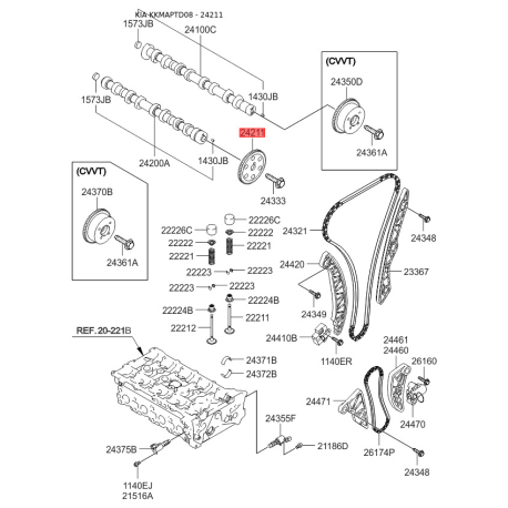 Шестерня, распределительный вал 24221-25000 Mobis - 2422125000 - схема с каталога 24211, KKMAPTD08 2422125000