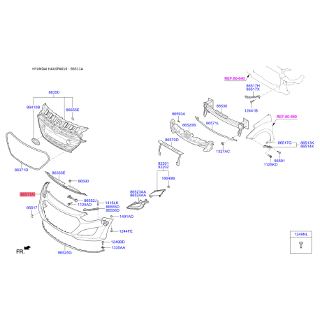 Бампер 86511-A6000 Mobis - 86511A6000 - схема с каталога 86511A, HAUSPA616 86511A6000