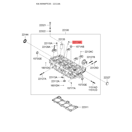 Напрямна втулка клапана 22114-26000 Mobis - 2211426000 - схема з каталогу 22114A, KKMAPTC05 2211426000