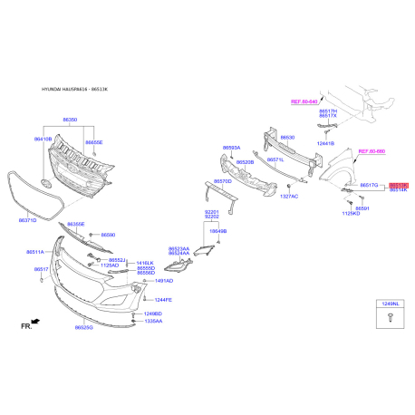 Кронштейн, буфер лівий 86513-A6000 Mobis - 86513A6000 - схема з каталогу 86513K, HAUSPA616 86513A6000
