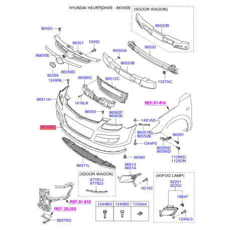 Спойлер 86590-2R500 Mobis - 865902R500 - схема з каталогу 86590E, HEURPJDH09 865902R500