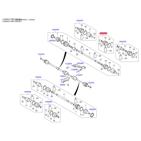 Чехол полуоси (пыльник) приводного вала правый 49542-2L001 Mobis - 495422L001 - схема с каталога 49506R, SEURPDN10 495422L001