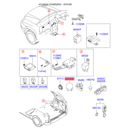 Реле, протиблокувальний пристрій 95550-2E100 Mobis - 955502E100 - схема з каталогу 95550B, KHMJPJM04 955502E100