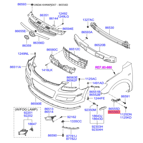 Кронштейн, буфер правий 86514-2L000 Mobis - 865142L000 - схема з каталогу 86556D, KHMAPJD07 865142L000