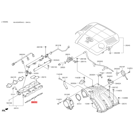 Прокладка выпускного коллектора левая 28411-3C612 Mobis - 284113C612 - схема с каталога 28411L, KEURPDH11 284113C612