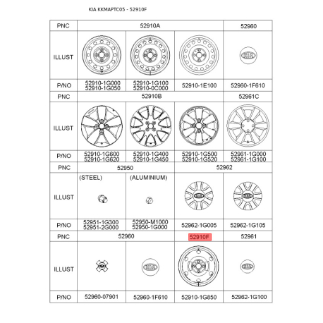 Диск 52910-1G850 Mobis - 529101G850 - схема с каталога 52910F, KKMAPTC05 529101G850