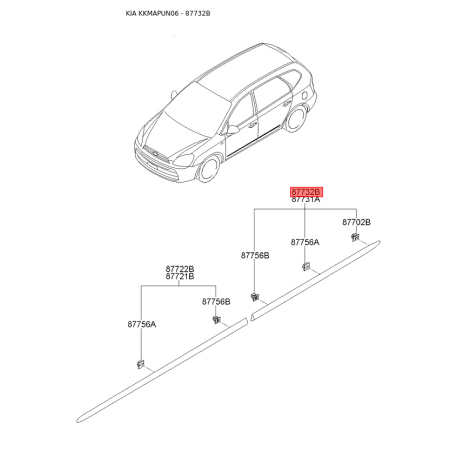 Молдинг порога, бампера і крила правий 87722-1D000 Mobis - 877221D000 - схема з каталогу 87732B, KKMAPUN06 877221D000