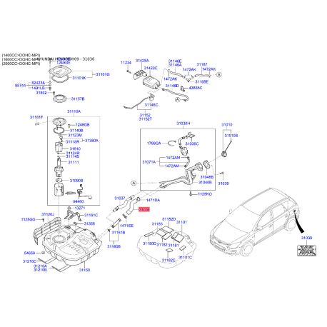 Топливный шланг 31036-2L050 Mobis - 310362L050 - схема с каталога 31036, HEURPJDH09 310362L050