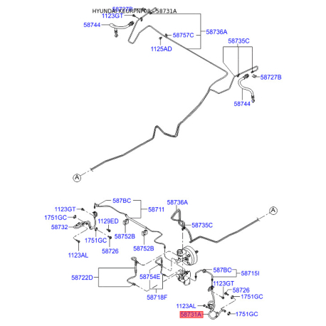 Шланг тормозной передний левый 58731-3K100 Mobis - 587313K100 - схема с каталога 58731A, KEURPNF08 587313K100