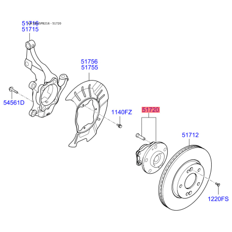 Подшипник ступицы колеса комплект 51720-A4500 Mobis - 51720A4500 - схема с каталога 51720, KRUSPB216 51720A4500